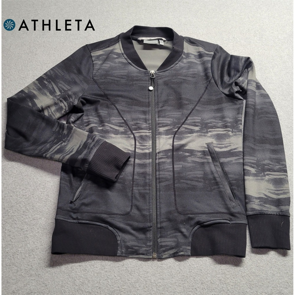 Athleta Gray‎ Black Abstract Camo Full Zip Bombtastic Jacket Size Small